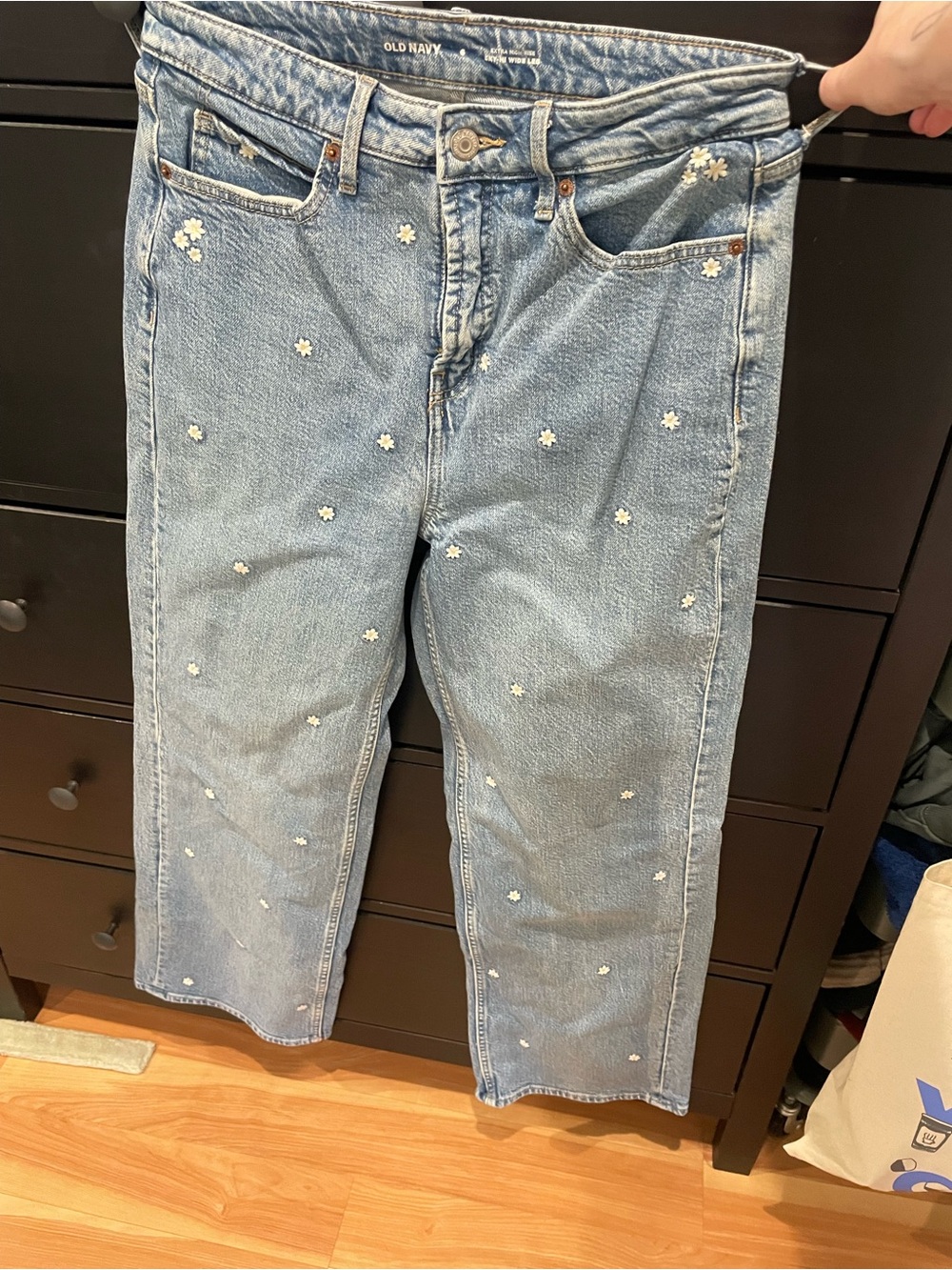 Old Navy Light Blue Denim Jeans with White Daisy Embroidery